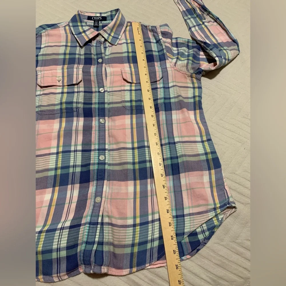 Chaps‎ Denim Pink and Blue Plaid Collared Long Sleeve Button Down Shirt Large